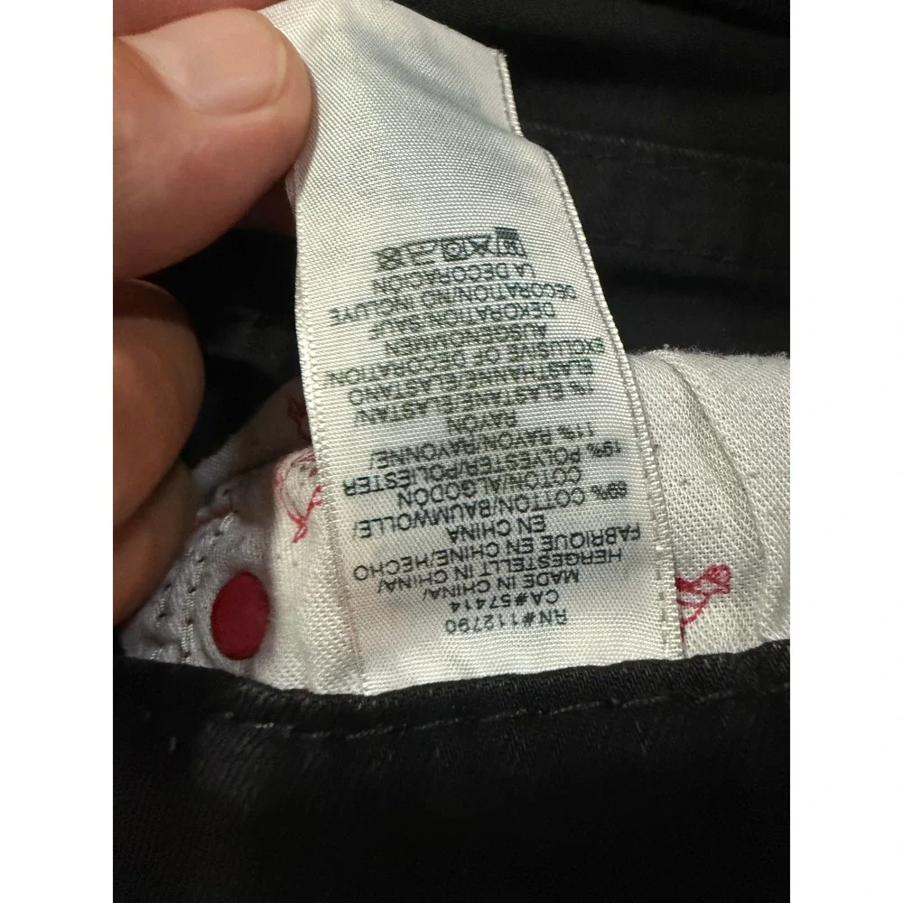 True Religion Geno Straight Mens Black Red Stitch Distressed Jeans Size 38x33